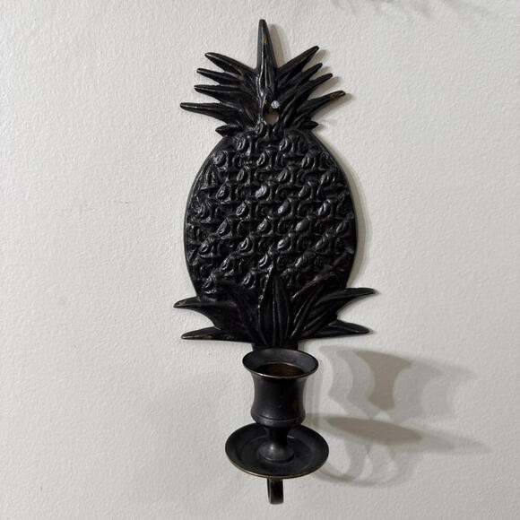 Vtg Solid Brass Pineapple Wall Sconce Candle Holder Country Cottage Colonial​ - Picture 2 of 7